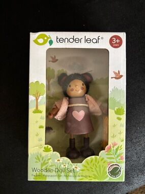 Wooden Doll Set - Pink Heart Dress